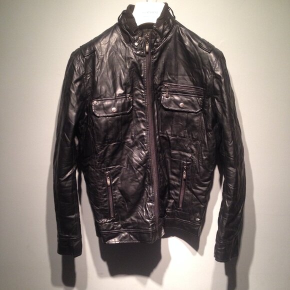 TXT Faux Leather Jacket - Picture 1 of 9